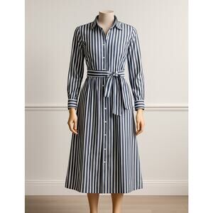 Classic Navy & White Striped Belted Maxi Shirtdress